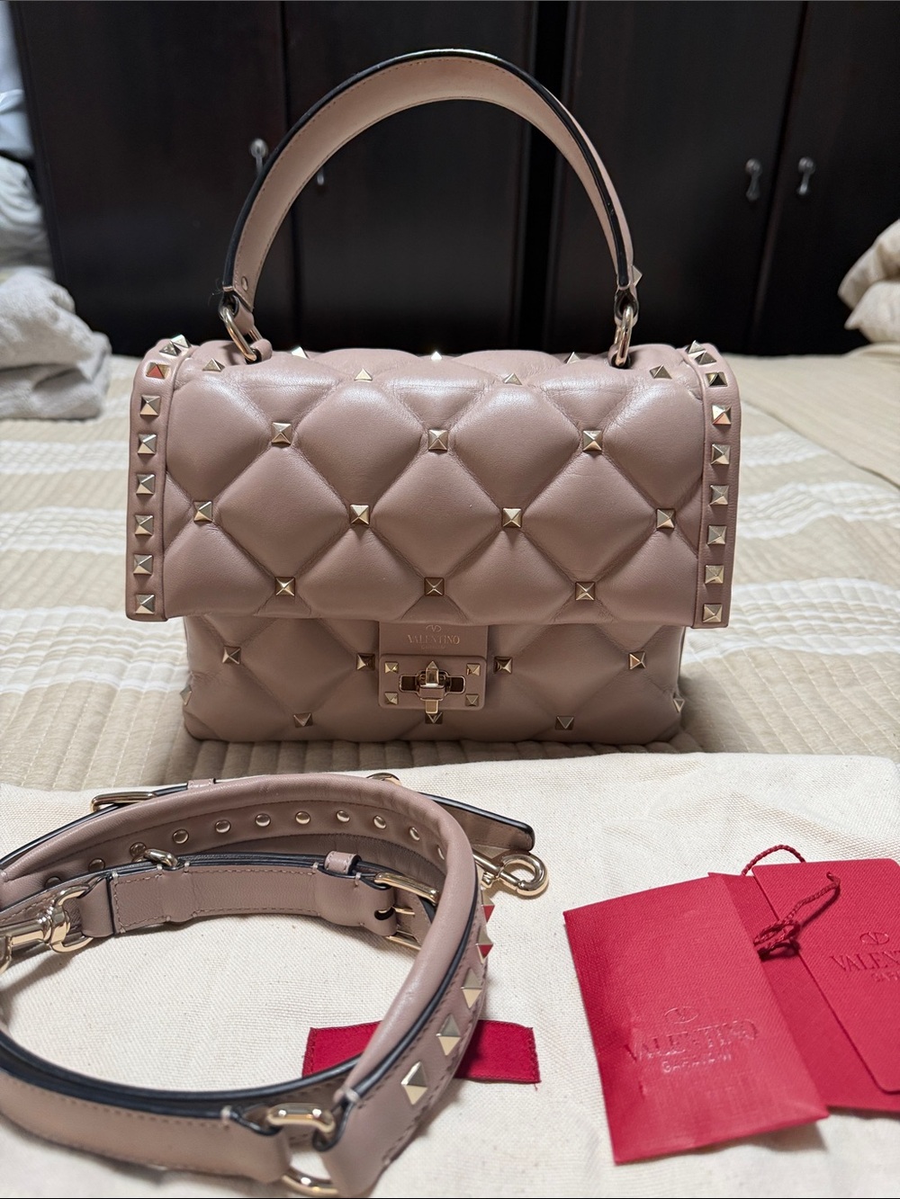 Valentino Garavani Blush Quilted Rockstud Shoulder Bag